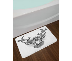 Ornate Deer Head Moon Antlers Bath Mat