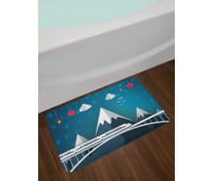 Cartoon Style Mountains Bath Mat