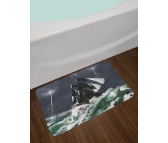Storm Ship on Wavy Ocean Bath Mat
