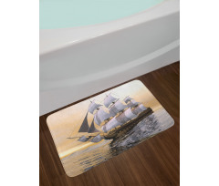 Ship Sailing on Ocean Bath Mat