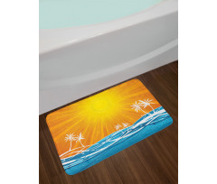 Wavy Ocean Palm Trees Lines Bath Mat