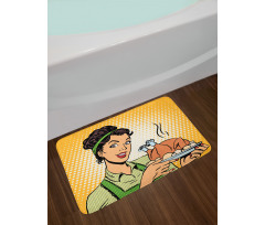 Woman with Cooked Chicken Bath Mat