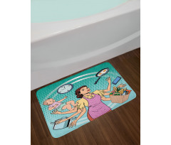 Pop Art Busy Woman Housework Bath Mat