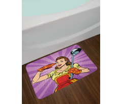 Retro Housewife Cooking Dinner Bath Mat