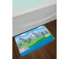 Cartoon Spring Scene Bath Mat