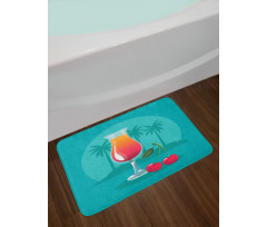 Cherry Cocktail Blue Bath Mat