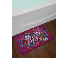 Colorful Cartoon Doodle Art Bath Mat