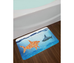 Fish Team up Against Shark Bath Mat