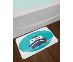 Round Blue Graphic Bath Mat