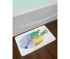 Cartoon Cycle of the Seasons Bath Mat