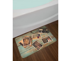 Retro Cozy Christmas Photos Bath Mat