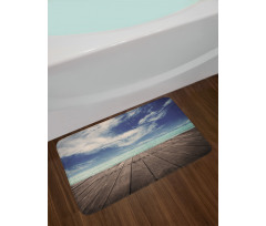 Ocean Cloudy Sky Wooden Pier Bath Mat