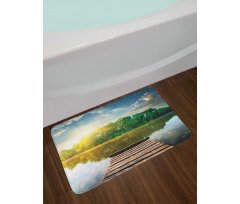 Old Pier Tranquil Sunrise Lake Bath Mat