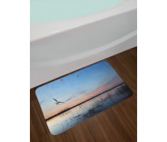 Geese Flying Across Wild Lake Bath Mat