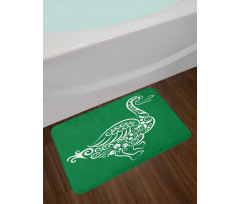 Calligraphic Oriental Floral Bath Mat