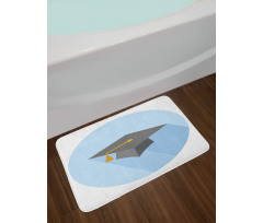 Cap on Blue Round Bath Mat