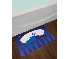 Cats in Love at Night Cartoon Bath Mat