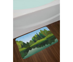 Calm Trees on Pure Lake Bath Mat