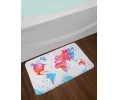 Watercolored World Map Bath Mat