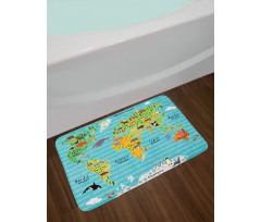 Kids World Map of Animal Bath Mat