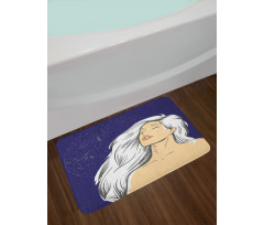 Comic Drawing Woman at Night Bath Mat