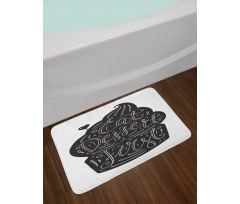 Monochrome Cupcake Doodle Bath Mat