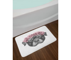 Portrait of Dog in Roses Bath Mat