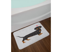 Dog Wears Xmas Hat Snow Bath Mat