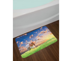 Female Cow in Pasture Sky Bath Mat