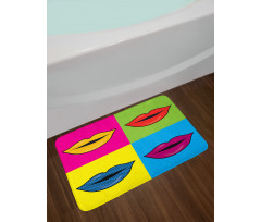 Colored Lips in Squares Bath Mat