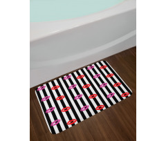 Lipstick Prints on Stripes Bath Mat