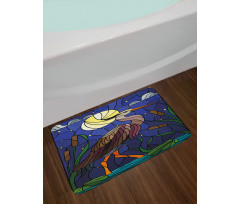 Stain Glass Brown Tone Heron Bath Mat