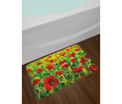 Poppies on Green Grass Bath Mat