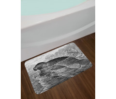 Hand Drawn Sea Cow Design Bath Mat