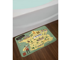 Travel Landmarks Map Doodle Bath Mat