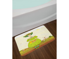 Girl and Kitten in Farm Bath Mat