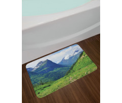 Summer Cloudy Peaks and Grass Bath Mat