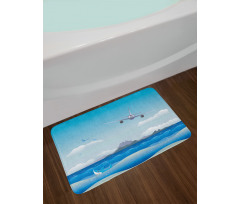 Plane Fly on Sea and Shark Bath Mat