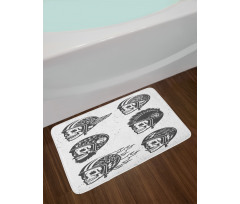 Greyscale Sketch Skulls Bath Mat