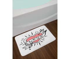 Motifs and Heart Drawing Bath Mat