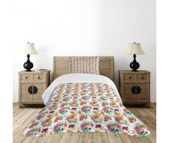 Lilies Blossoms Skull Bedspread Set