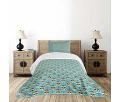 Roses on Skull Pattern Bedspread Set