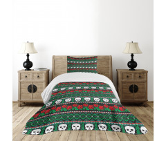 Folk Art Skulls Roses Bedspread Set