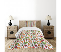 Sketchy Painted Foods Bedspread Set