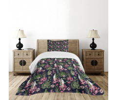 Palm Leaves Flowers Bedspread Set