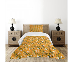 Orange Tones Spring Blossom Bedspread Set