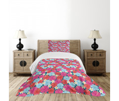 Vivid Tones Hibiscus Flowers Bedspread Set