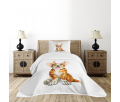 Corgi Dog with Deer Antlers Bedspread Set