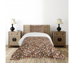 Human Faces Doodle Style Art Bedspread Set