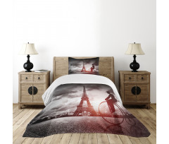 Man on Retro Bicycle Bedspread Set